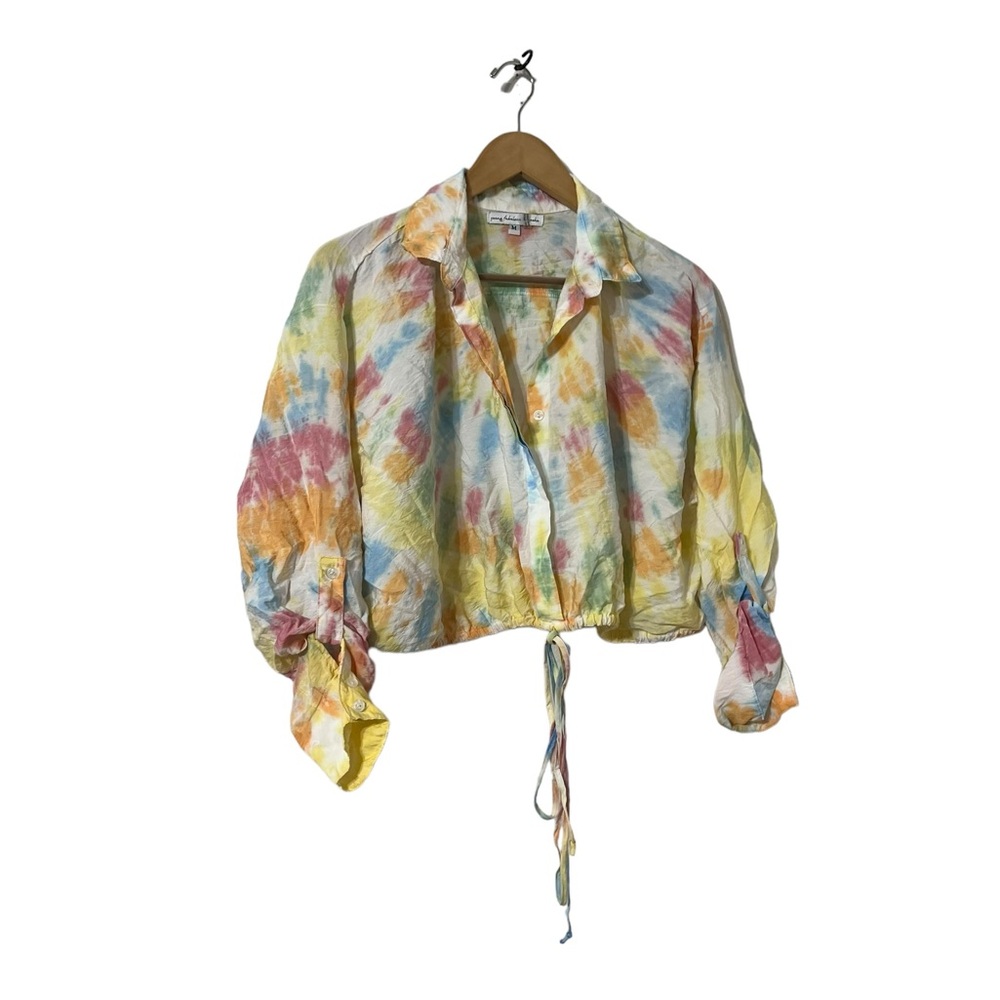 Young, Fabulous & Broke Tie Dye Button Down Long Sleeve Shirt Top Blouse - Picture 6 of 7